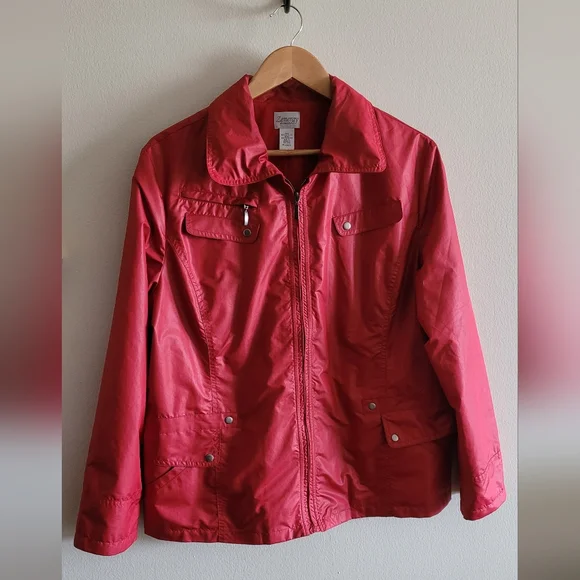 Chico's Zenergy Windbreaker Light Jacket Packable Hood, Women's XL, Cherry Red - Picture 2 of 13